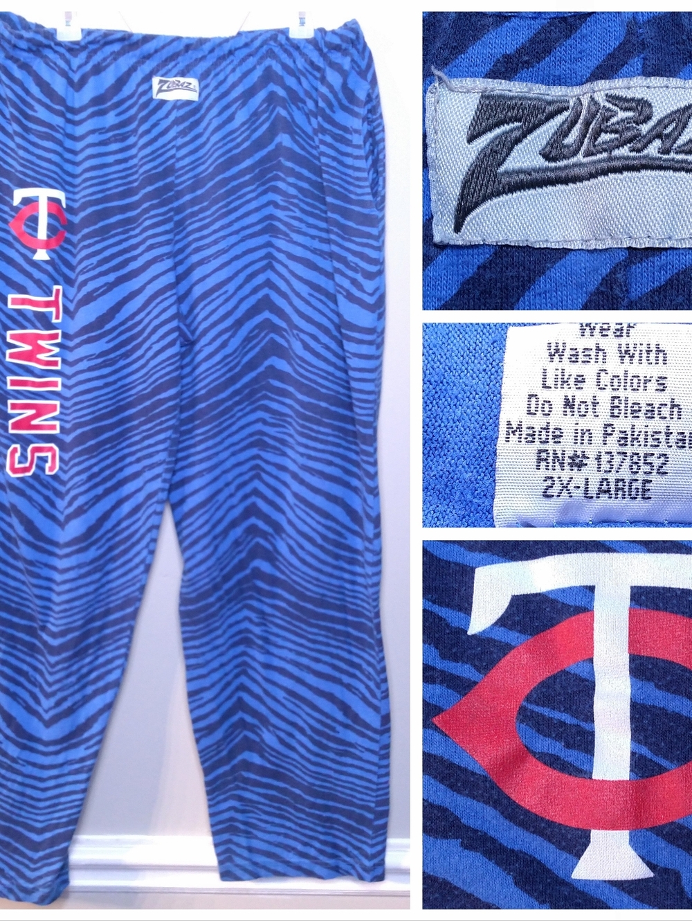 ZUBAZ Minnesota Twins VINTAGE PAJAMA LOUNGE PANTS 2XL Zebra MLB Team Vtg 90s XXL